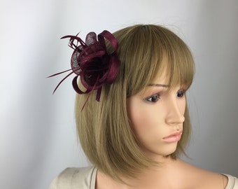 Dark Burgundy Fascinator on Clip Maroon Claret Dark Red Fascinator Sinamay Fascinator Wedding Mother of the Bride Ladies Day Ascot Races