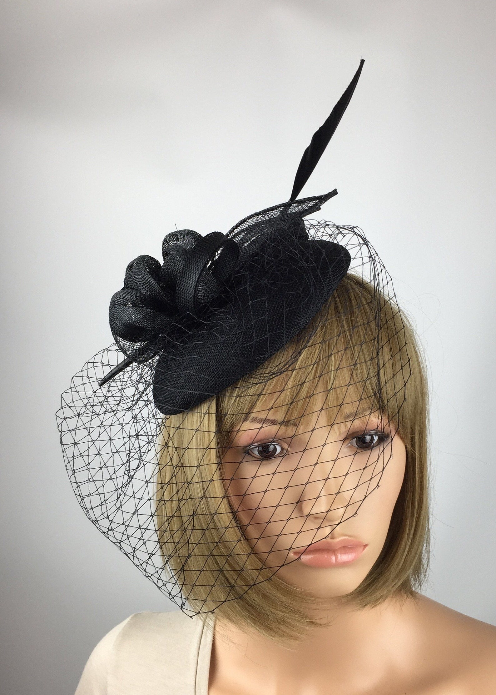 Black Fascinator on Clip Black Funeral Wedding Hat Mother of Etsy