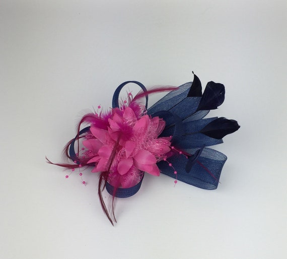 Navy Blue and Pink Fascinator on Clip Navy Blue and Pink Navy and
