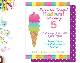 ice cream birthday party invitation birthday party invite etsy