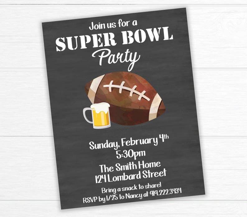 Super Bowl Invitation Football Party Invitation Superbowl Etsy