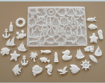 Silicone mold sea creatures beach ships fish maritime ocean mix