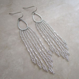 Transparent earrings | fringe earrings | silver long earrings | long earrings | silver drop earrings | pearl earrings