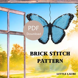 Blauer Morphofalter Perlenmuster PDF | Brick Stitch Beading Pattern | Seed Bead Butterfly | Dekoration | Digital Download