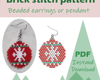 Patrón PDF para pendientes de adornos navideños, pendientes de punto ladrillo DIY | Patrón de cuentas para pendientes navideños, descarga digital