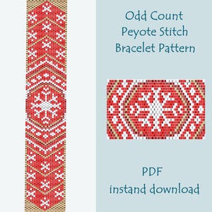 Pdf pattern bracelet snowflake Odd Count Peyote Stitch, bead pattern red bracelet, Christmas bracelet, make your own bracelet