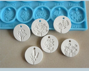 Silicone mould flower pendant round, 20mm diameter