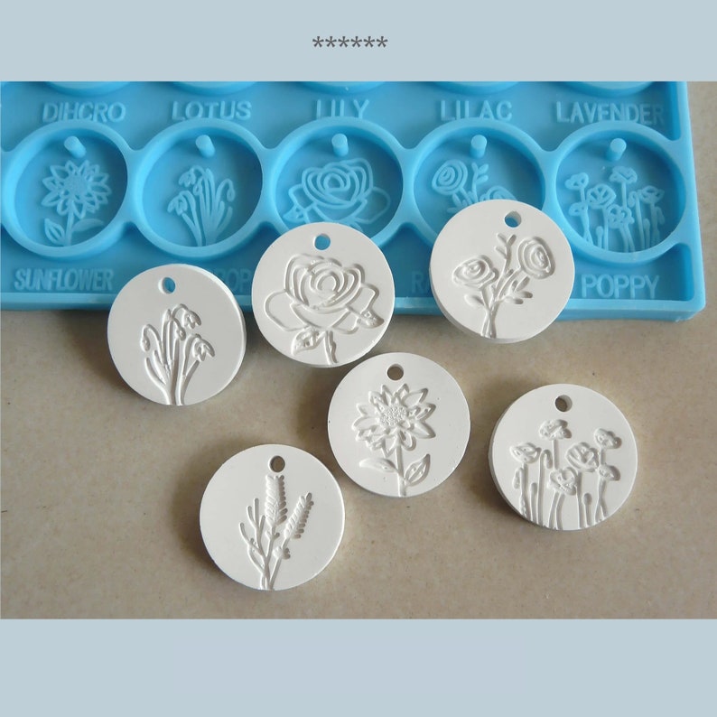 Silicone mould flower pendant round, 20mm diameter image 1