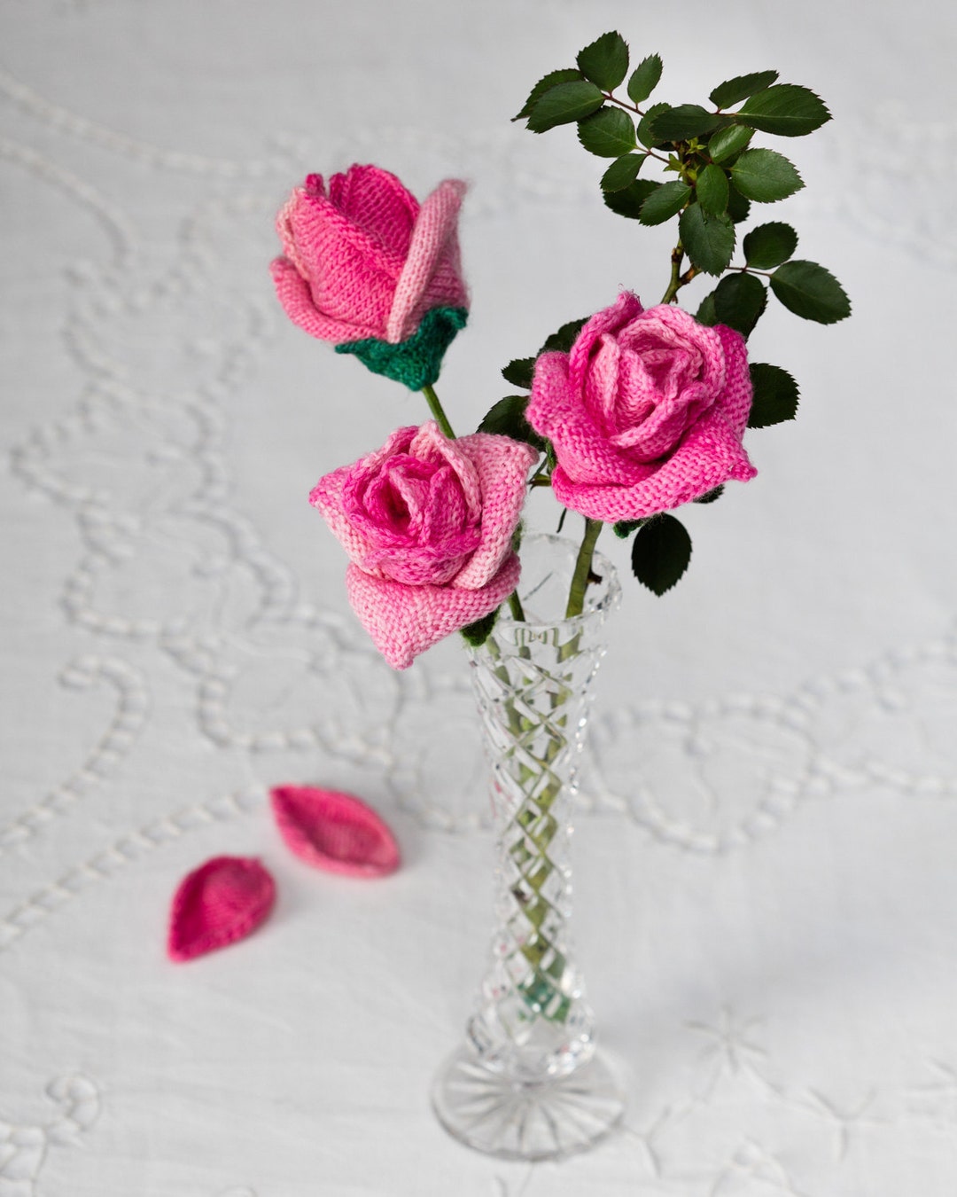 A Knitted Rose - a Very Real Looking Knitted Flower Made With