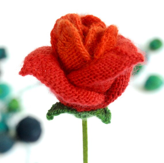 A Knitted Rose - a Very Real Looking Knitted Flower Made With