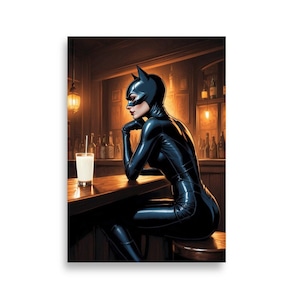 Catwoman drinking milk fan art print unframed Matte finish