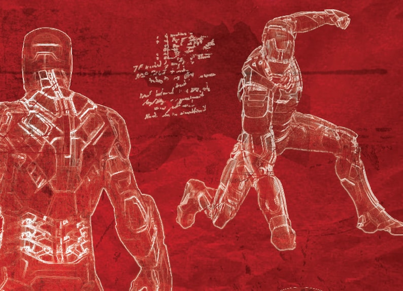 Ironman Mk42 Suit Blueprint red print A2 420mm594 or 16.5' 23.4' image 4