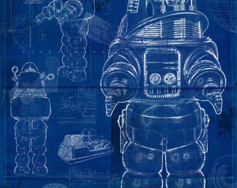 Forbidden Planet / Robbie The Robot / 1956 Film Aged Blueprint / Spec  (A2 = 420mm*594 or 16.5' * 23.4')