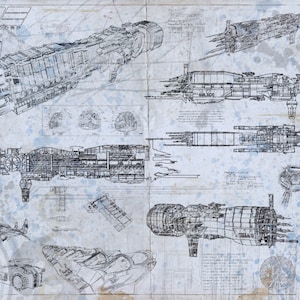 Aliens U.S.S Sulaco aged Blueprint design (A2 = 420mm*594 or 16.5&#39; * 23.4&#39;)