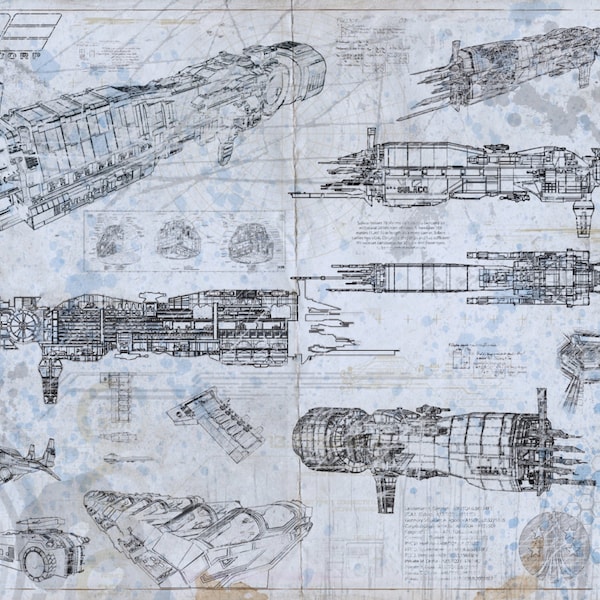 Aliens U.S.S Sulaco vieilli Blueprint design (A2 = 420mm * 594 ou 16.5' * 23.4')