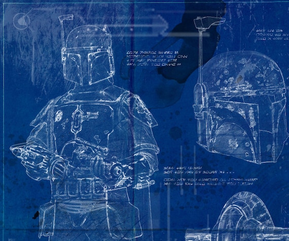 Boba Fett Star Wars Poster Blueprint (A2 = 420mm*594 or 16.5