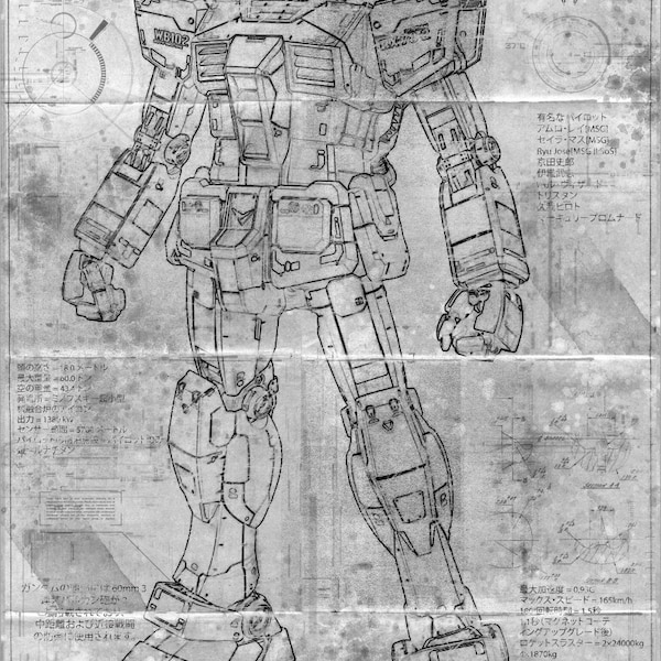 RX-78 Gundam - Blueprint / Aged Specs  (A2 = 420mm*594 or 16.5' * 23.4')