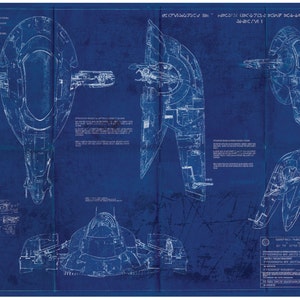Slave 1 Boba Fett Star Wars Poster Blueprint (A2 = 420mm*594 or 16.5' * 23.4')