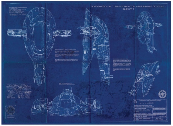 Slave 1 Boba Fett Star Wars Poster Blueprint A2 420mm 594 Or 16 5 23 4