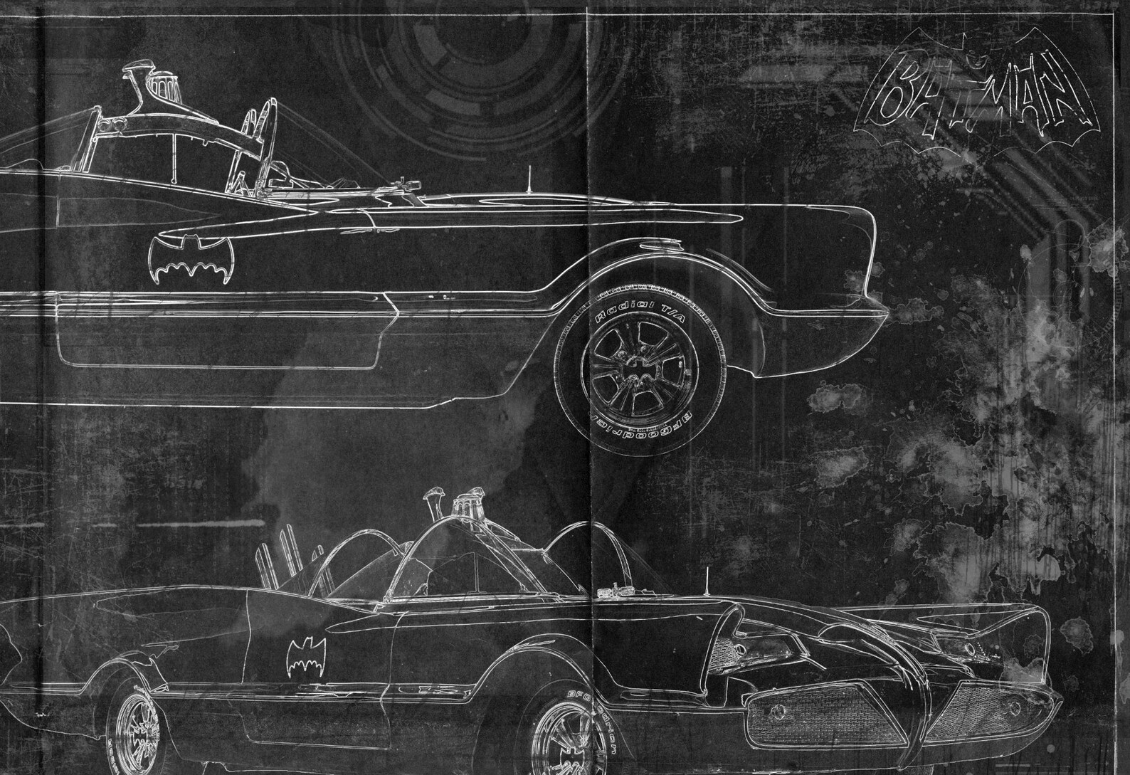 Batman Original 1966 Batmobile Blueprint Art Print A2 Etsy