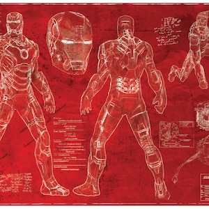 Ironman Mk42 Suit Blueprint [red print] (A2 = 420mm*594 or 16.5&#39; * 23.4&#39;)