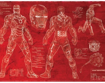 Ironman Mk42 Suit Blueprint [red print] (A2 = 420mm*594 or 16.5' * 23.4')