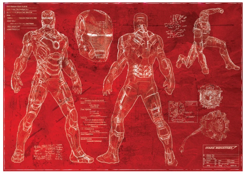 Ironman Mk42 Suit Blueprint red print A2 420mm594 or 16.5' 23.4' image 1