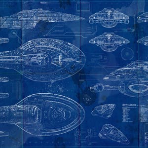 Star Trek USS Voyager - NCC-74656 Art Print - Distressed / aged blueprint.