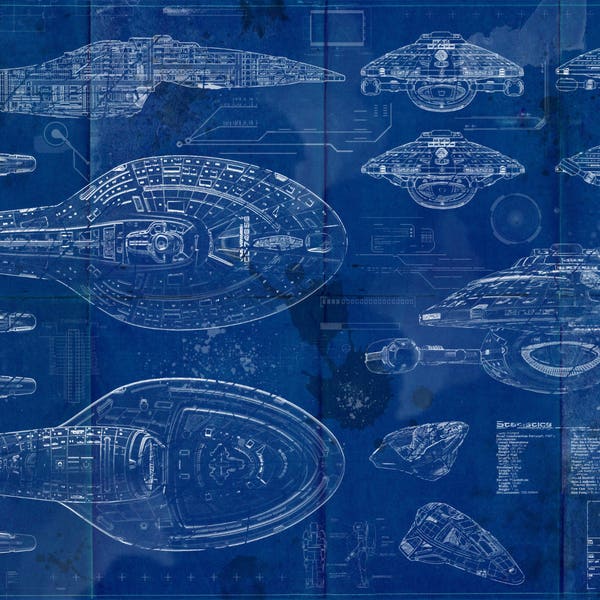 Star Trek USS Voyager - NCC-74656 Art Print - noodlijdende/verouderde blauwdruk.