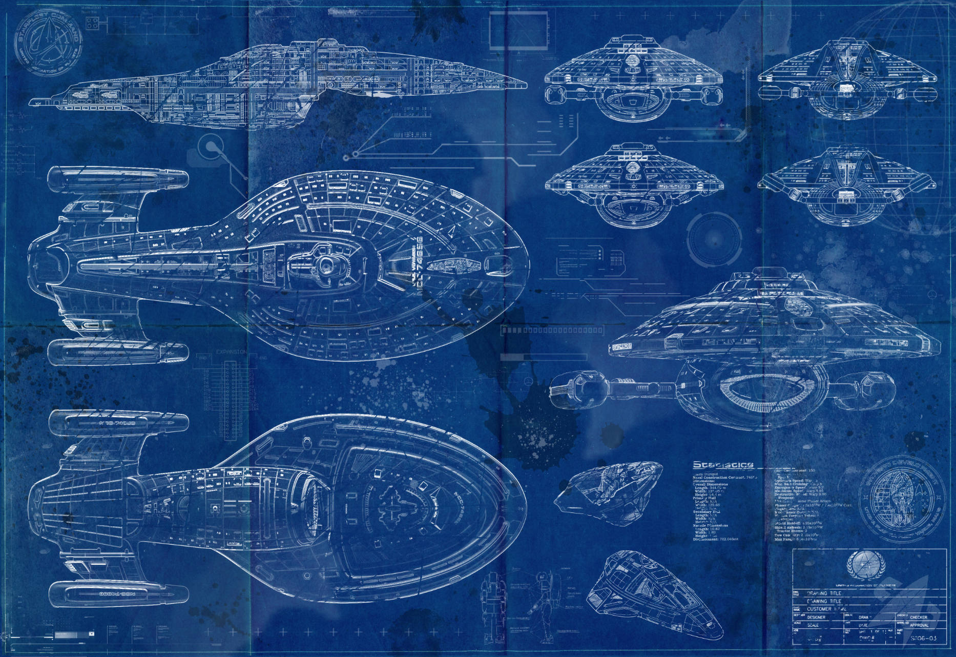 Star Trek USS Voyager - NCC-74656 Art Print - Distressed / Aged Blueprint.  - Etsy, image size:1866x1282