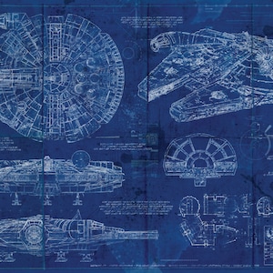 Millennium Falcon Star Wars Poster Blueprint Version 2 (A2 = 420mm*594 or 16.5' * 23.4')