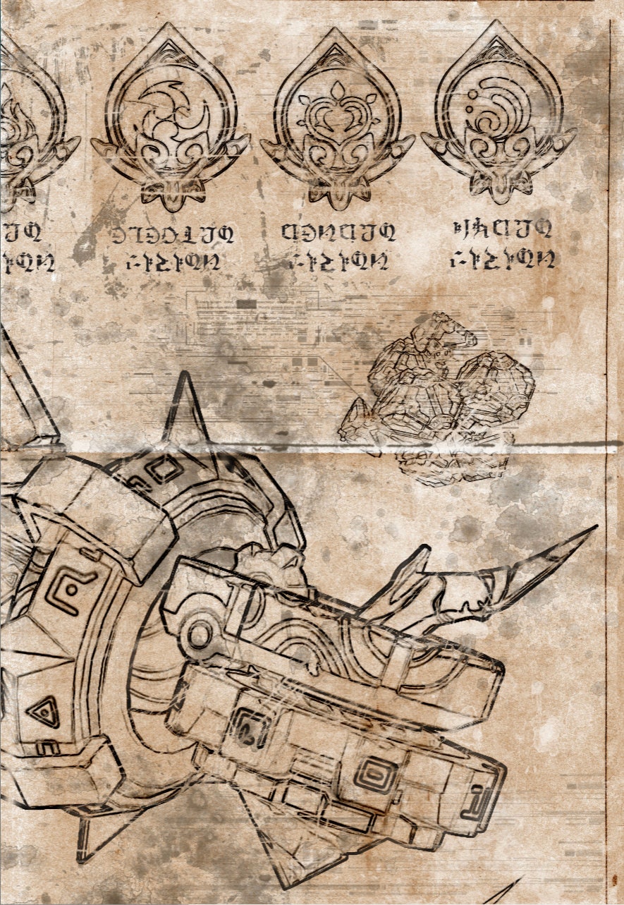 Automaton Bluebrints Genshin Impact - Automatons - Blueprint / Aged Specs (A2 = 420mm*594 or ...