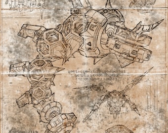 Genshin Impact - Automatons - Blueprint / Aged Specs  (A2 = 420mm*594 or 16.5' * 23.4')