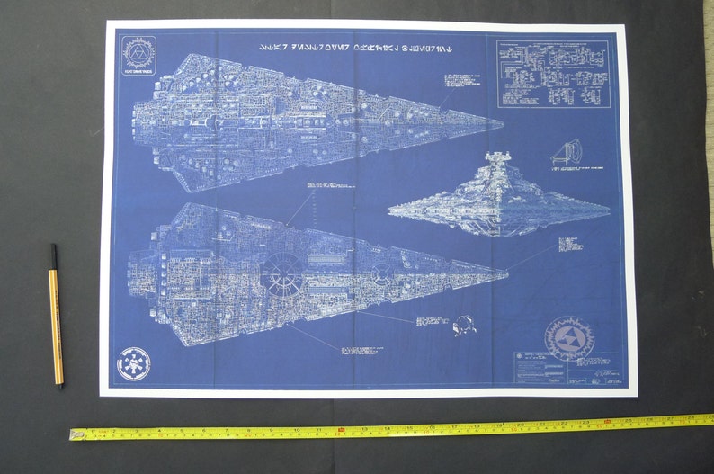 Imperial Star Destroyer Star Wars Poster Blueprint A2 420mm594 or 16.5' 23.4' image 5