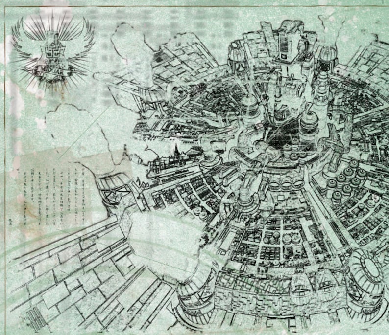 Final Fantasy Midgar Blueprint / Aged Specs A2 420mm594 or 16.5' 23.4' image 2