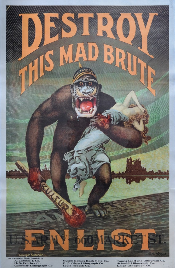 Destroy This Mad Brute Enlist Destroy this Mad Brute 1917 H. R. Hopps 1869-1937 | Etsy