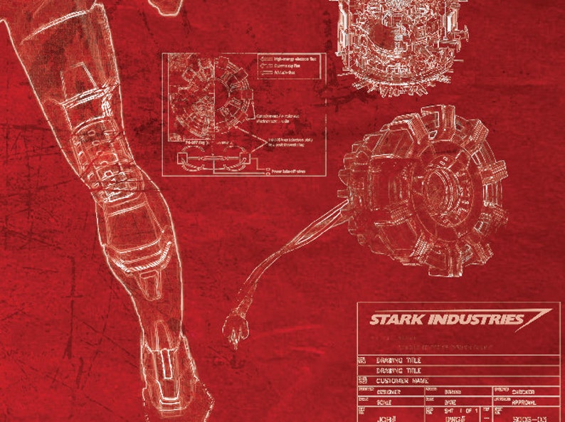 Ironman Mk42 Suit Blueprint red print A2 420mm594 or 16.5' 23.4' image 3