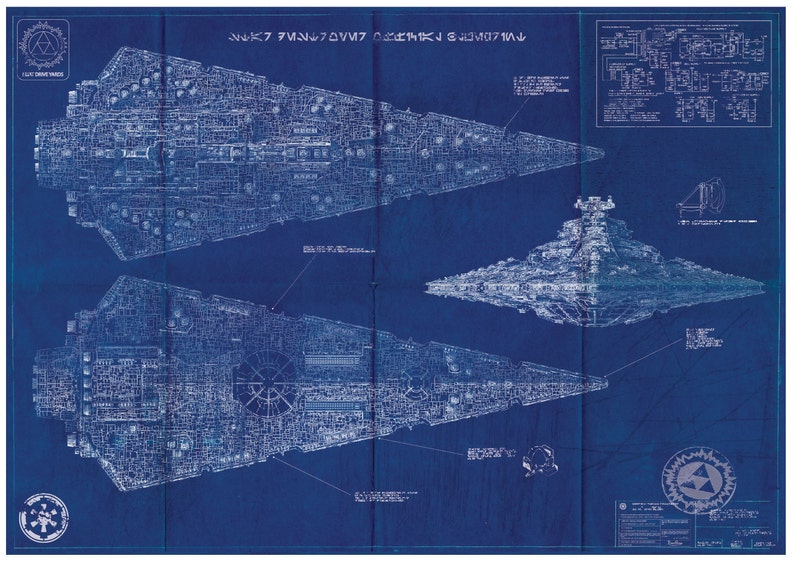 Imperial Star Destroyer Star Wars Poster Blueprint A2 420mm594 or 16.5' 23.4' image 1