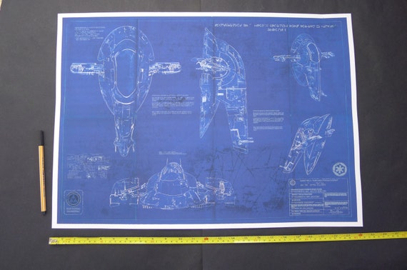 Slave 1 Boba Fett Star Wars Poster Blueprint A2 420mm 594 Or 16 5 23 4