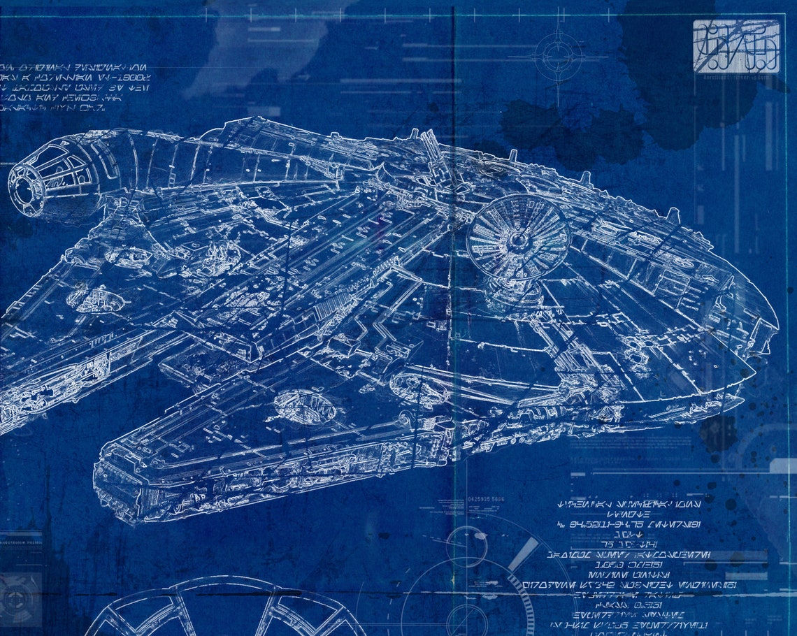 Millennium Falcon Star Wars Poster Blueprint Version 2 A2 | Etsy