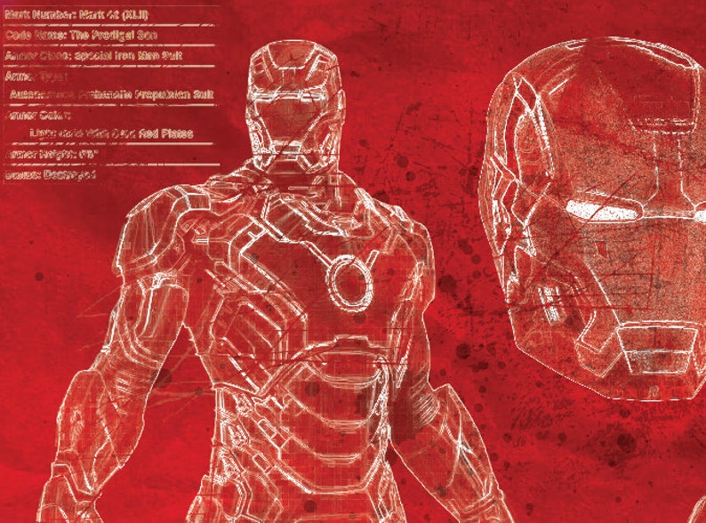 Ironman Mk42 Suit Blueprint red print A2 420mm594 or 16.5' 23.4' image 2