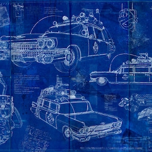 Ghostbusters Ecto-1 - Aged Ecto 1 Blueprint / Ghostbusters Print.