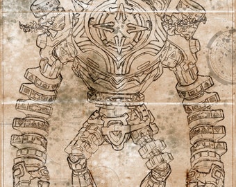 Genshin Impact - Ruin Guard - Blueprint / Aged Specs  (A2 = 420mm*594 or 16.5' * 23.4')