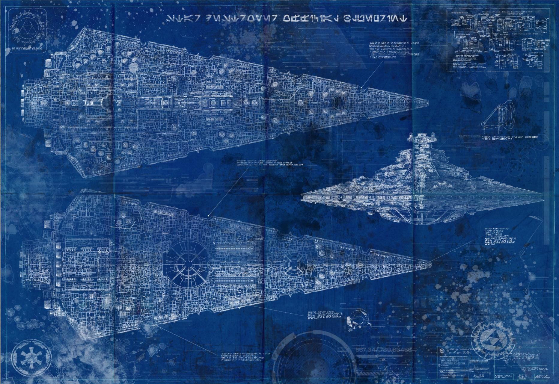 Imperial Star Destroyer Star Wars Poster Blueprint (A2 = 420mm*594