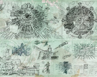 Final Fantasy - Midgar Blueprint / Aged Specs  (A2 = 420mm*594 or 16.5&#39; * 23.4&#39;)