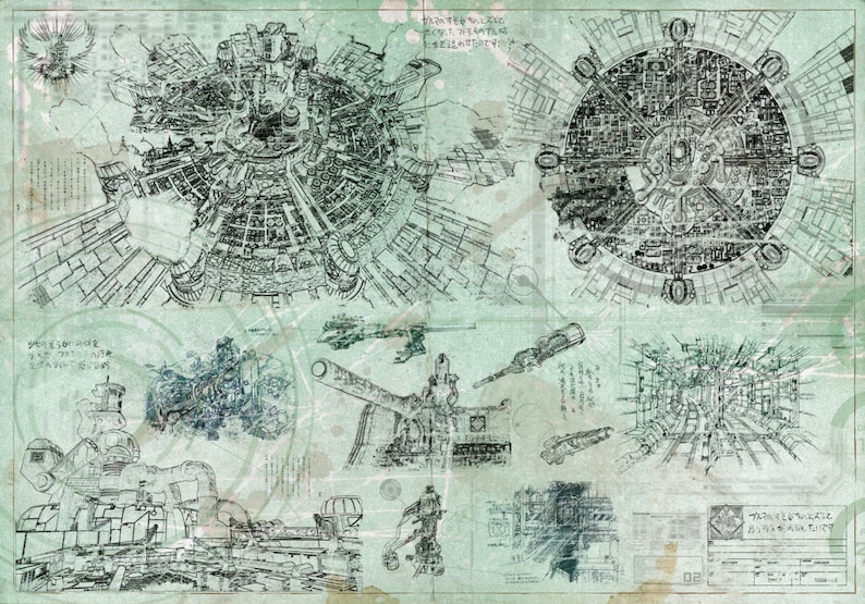 Final Fantasy Midgar Blueprint / Spécifications vieillies A2 420mm594 ou 16.5' 23.4' image 1
