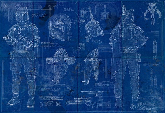 Boba Fett Star Wars Poster Blueprint (A2 = 420mm*594 or 16.5