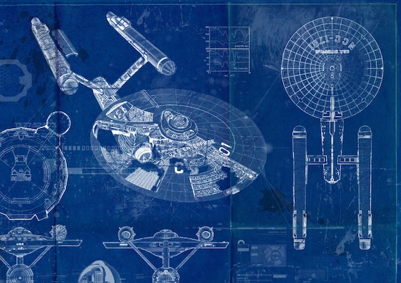 Star Trek Blueprints　スタートレック　宇宙船　設計　青写真 Star Trek Enterprise USS 1701 Blueprint Art Print ( Original TV