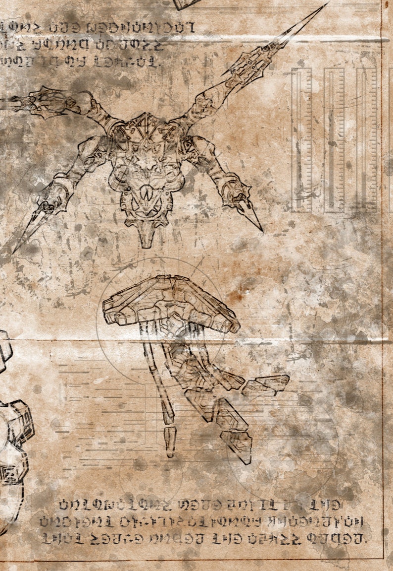 Automaton Bluebrints Genshin Impact - Automatons - Blueprint / Aged Specs (A2 = 420mm*594 or ...