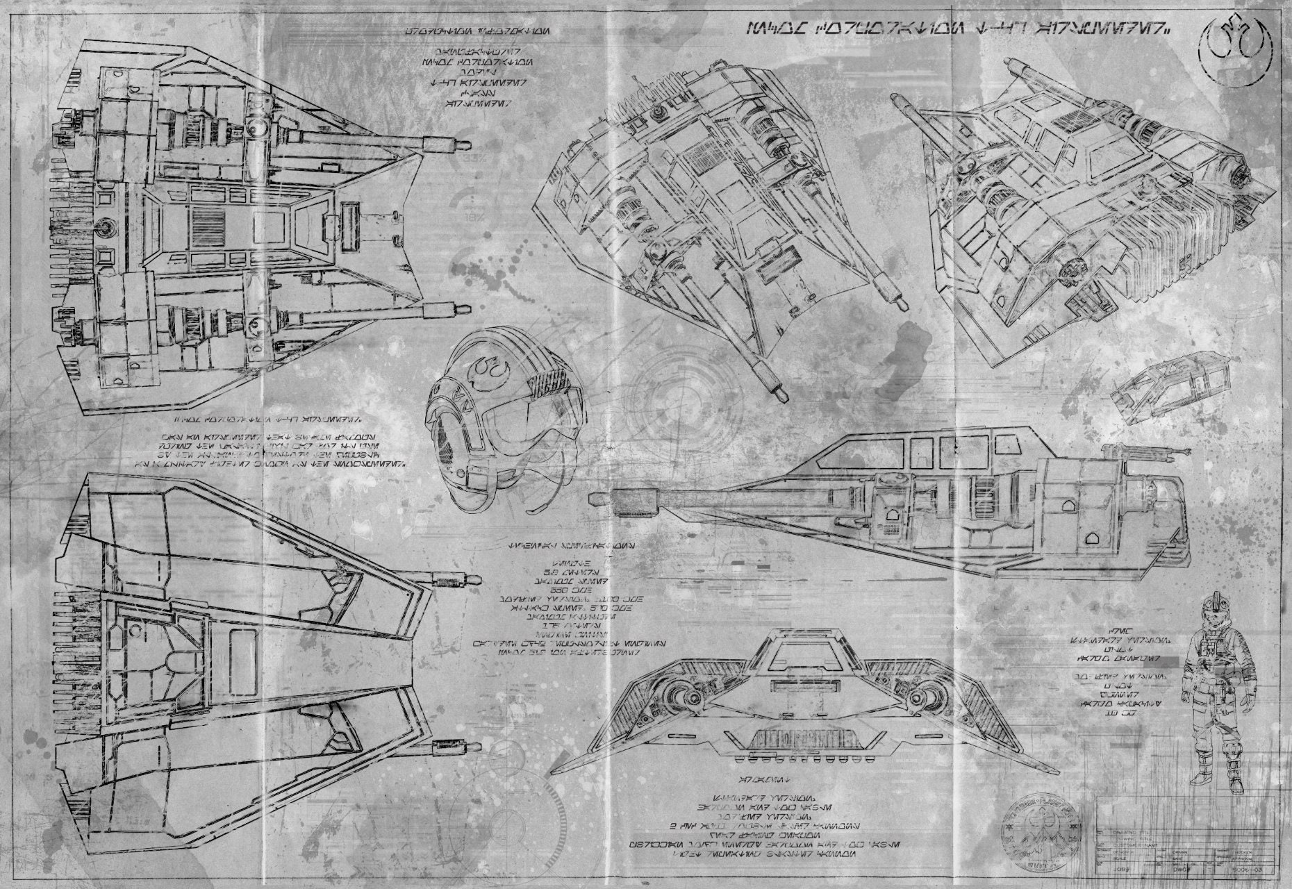 Snowspeeder T-47 Star Wars Poster Blueprint (A2 = 420mm*594